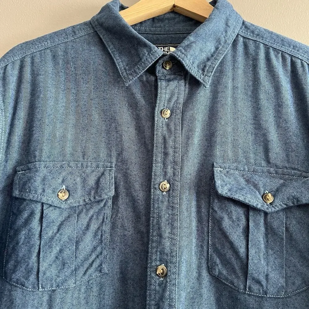 The North Face Shirt Mens Long Sleeve Pockets Button Front Western Cowboy Blue L